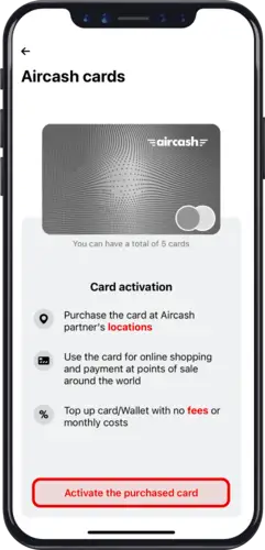 Activate Aircash Mastercard Step 02